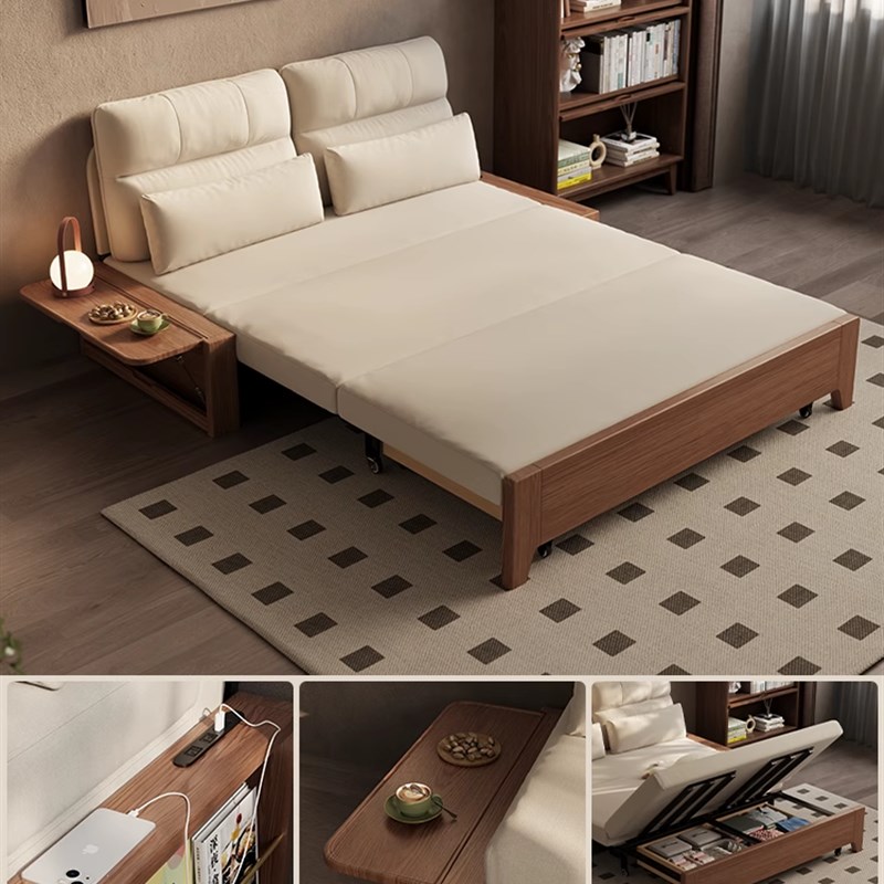 实木沙发床可折叠两m用2025新款小户型客厅家用双人布艺沙发可变