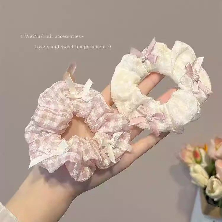 甜美粉白格子蝴蝶结大肠发圈2026年新款高颜值扎头发绳橡皮筋头饰,饰品/流行首饰/时尚饰品新,发饰,淘宝优惠券,粉丝福利购,淘宝优惠卷