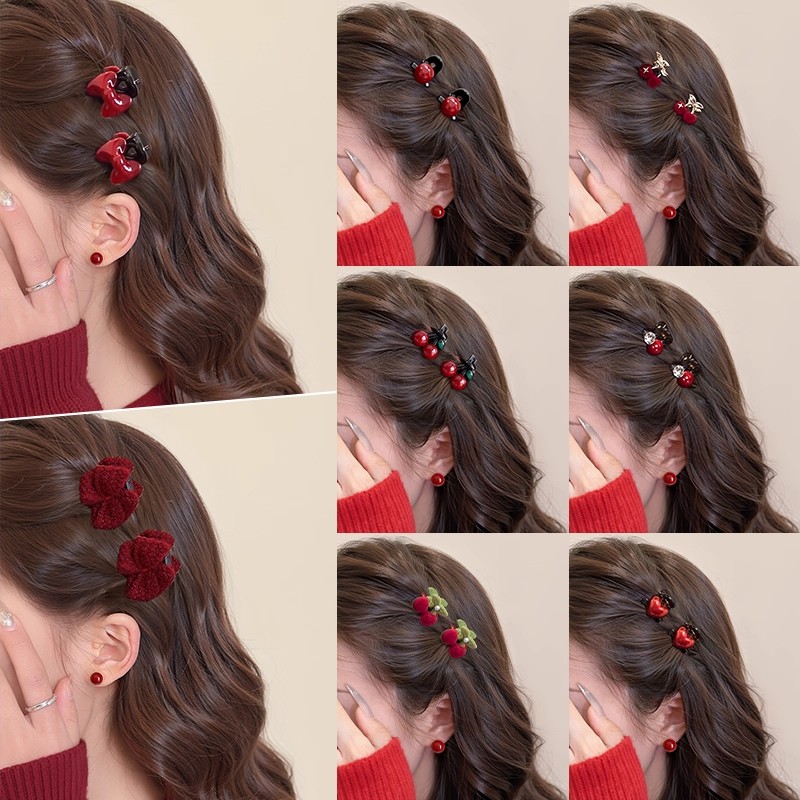 刘海侧边夹新年红色发夹女前额