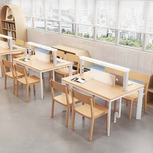 定制大学图书馆多功能阅览桌椅书店自习室实木带灯阅读桌配套家具