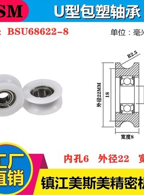 MSM包塑轴承滑轮U型槽滚轮凹槽轨道滑轮吊轮耐磨BSU68622-8R2.5