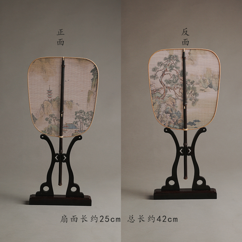 传统竹丝纨扇复古团扇竹制中式双面印花加厚青R蓖蒲扇古风装饰空