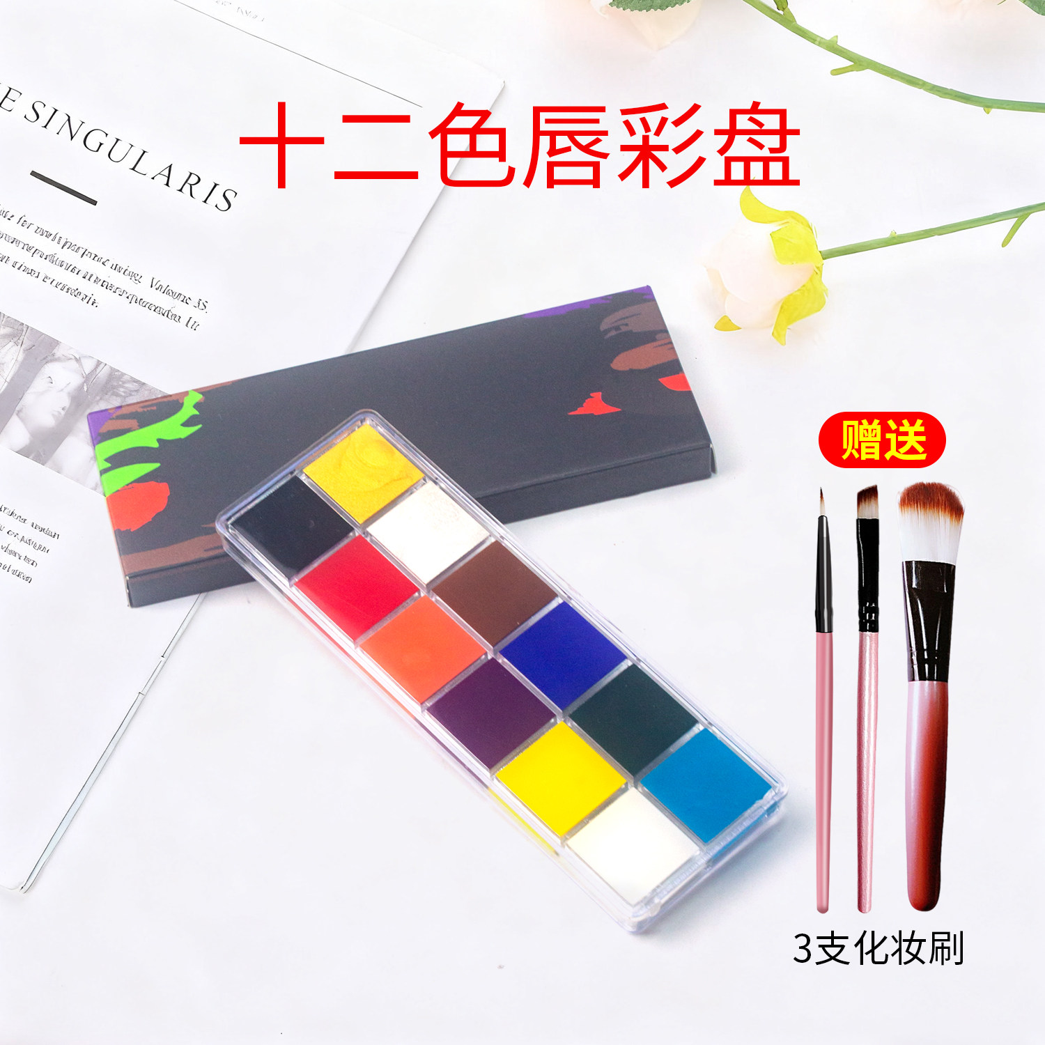 12色唇彩盘组合口红条多色油彩盘唇釉唇泥学生影楼化妆师培训跟妆