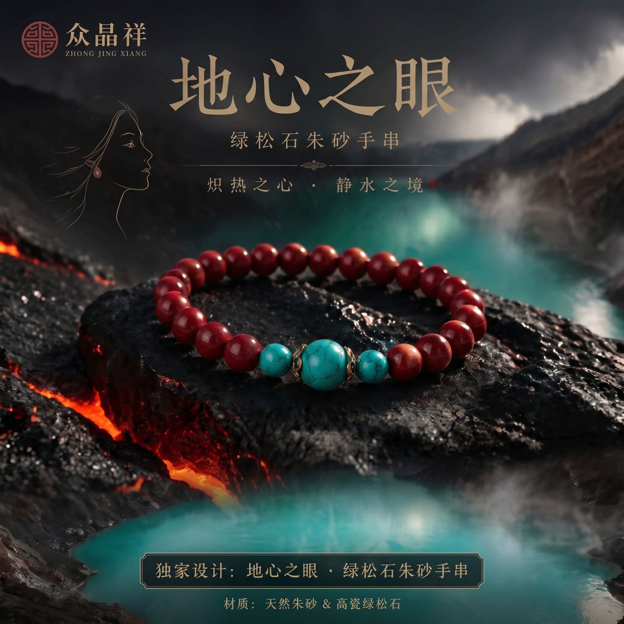 七夕送礼天然原矿朱砂手串绿松石