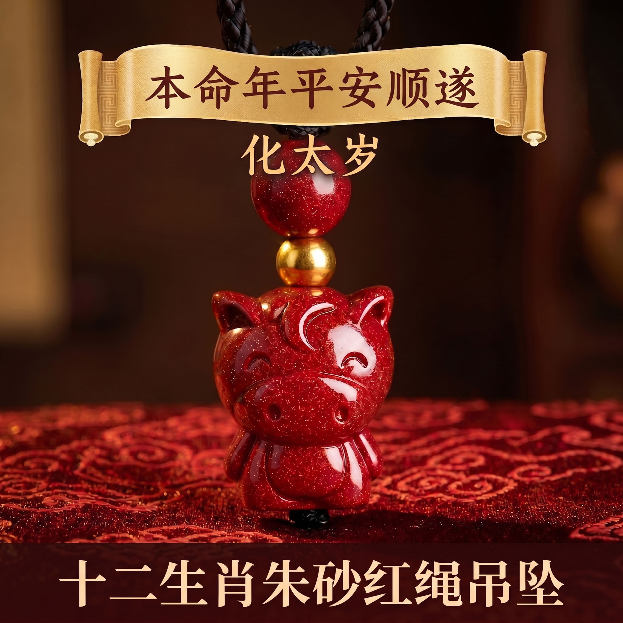 天然本命年朱砂吊坠十二生肖款