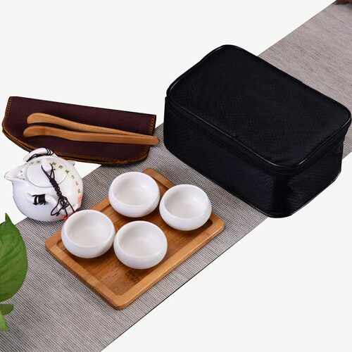 旅行茶具套装 一壶四杯陶瓷茶具套装 户外便携式茶杯配件套盒