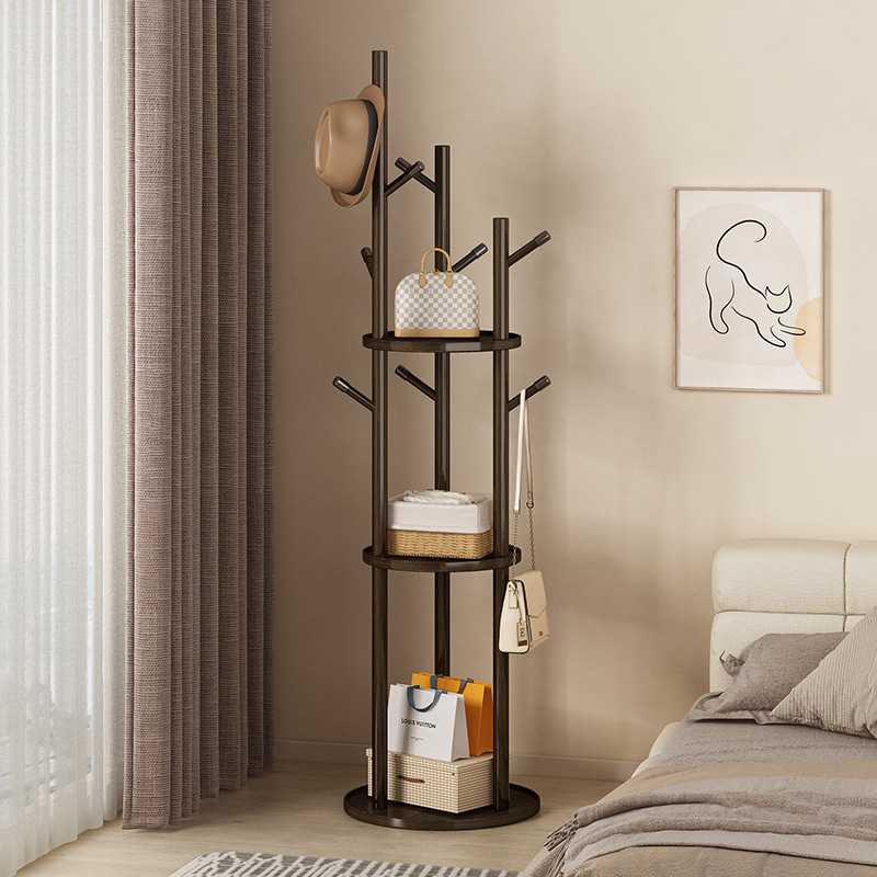 实木旋转衣帽架落地衣架卧室家用置物架立式衣服架子客厅挂衣架子