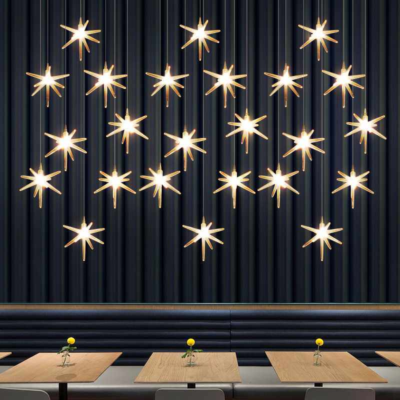 楼梯吊灯现代简约网红灯饰复式楼长吊灯创意别墅客厅艺术星星灯具