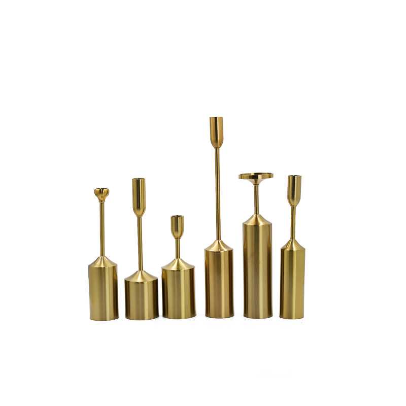 家居软装装饰摆件金色欧式餐桌装饰品烛光晚餐道具6件套电镀烛台