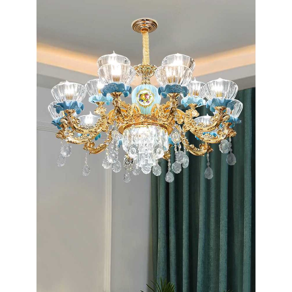 2025年欧式吊灯客厅灯法式陶瓷餐厅灯具家用卧室水晶灯饰网红玻璃