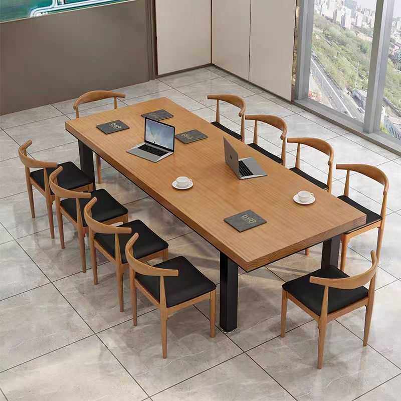 北欧多人实木会议桌长桌工业风公司办公桌椅组合铁艺培训桌子