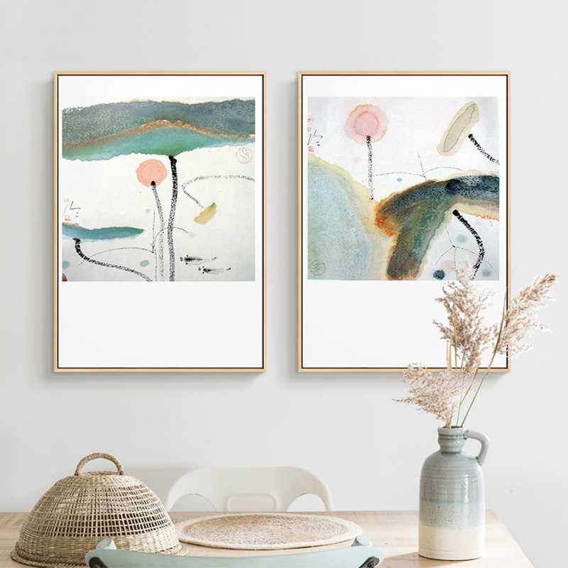 夏荷 新中式客厅背景墙装饰画抽象水墨荷花壁画餐厅茶室三联挂画,家庭/个人清洁工具,地垫,淘宝优惠券,粉丝福利购,淘宝优惠卷