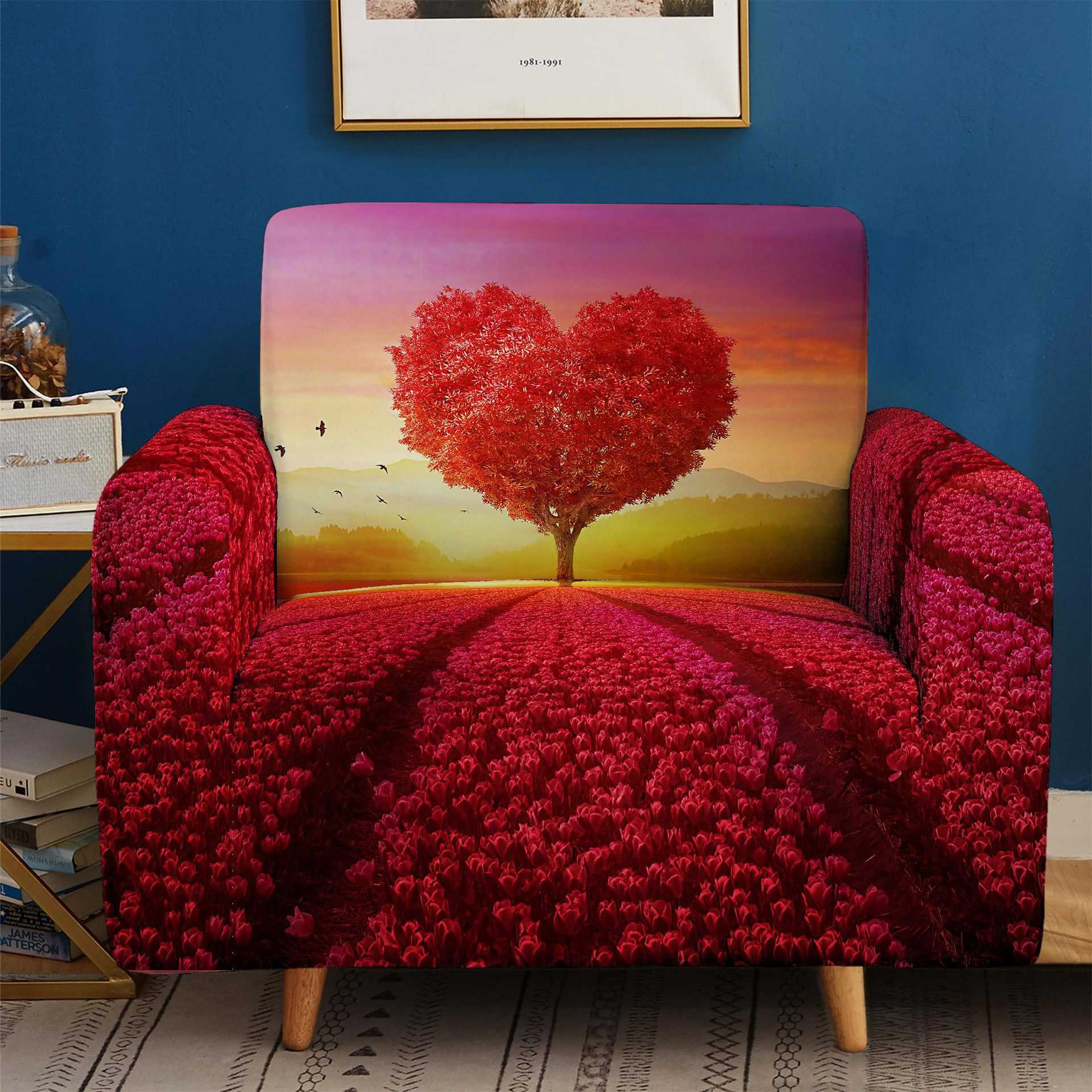 爱心防尘防滑弹力沙发套罩垫四季通用全包跨境供货3D数码款魔术套