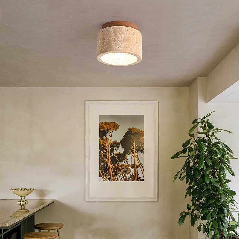 日式侘寂风吸顶灯复古黄洞石中古奶油风入户走廊过道玄关阳台小灯