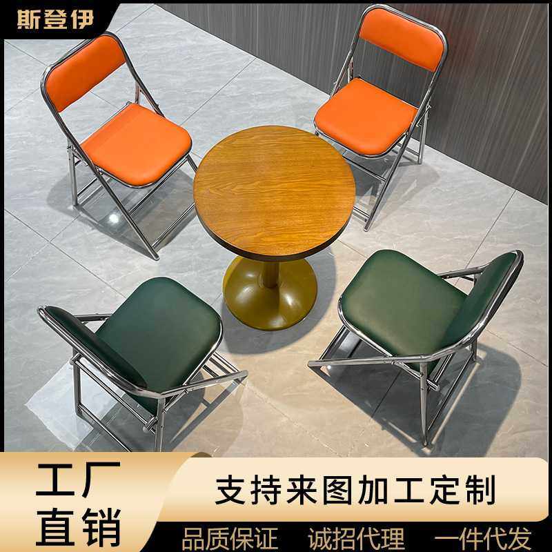 网红工业风奶茶店咖啡厅餐桌复古胡桃木纹圆桌烘焙甜品店商用餐饮