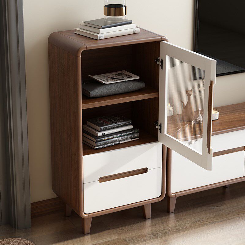 胡桃色钢化玻璃电视边柜家用现代简约中式边柜斗柜小户型客厅卧室