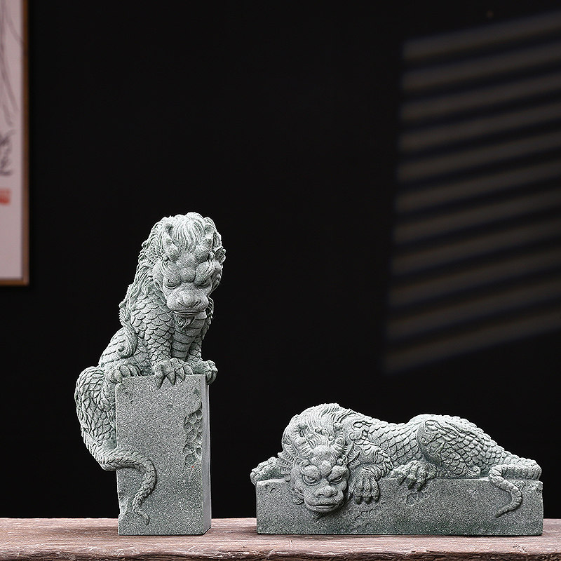 中式国风卧龙石玺动物摆件园艺盆栽假山鱼缸造景创意客厅桌面装饰