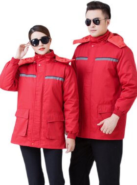 男冬季加厚防静电工作服棉衣加油站工作服套装工装定制新款反光条