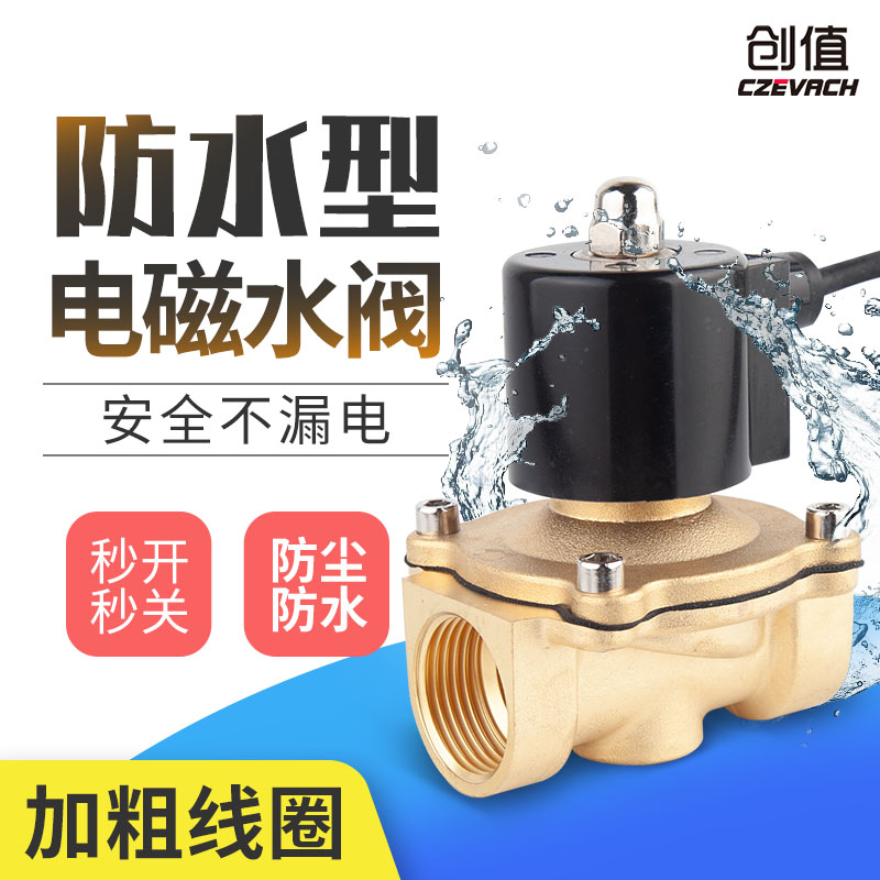 220v24v电磁阀户外防水常闭控制水阀电子开关水管气4分铜放水