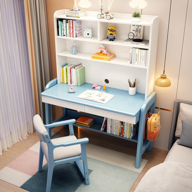 学习桌简约学小生写字桌椅套装家用男孩卧室可升降实木儿童书桌子