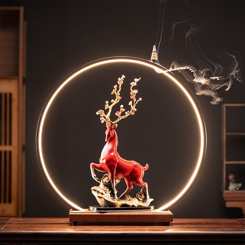 创意梅花鹿摆件陶瓷现代客厅玄关电视柜酒柜家居装饰灯生日开业礼