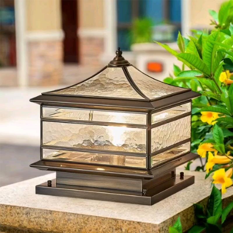 太阳能柱头灯全铜别墅围墙门柱新中式接电两用户外防雨庭院led灯