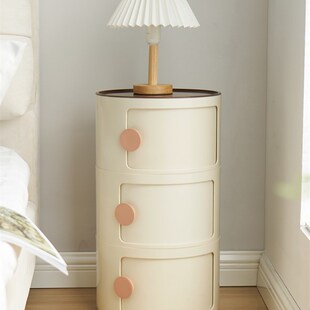 北欧创意圆形简易床头柜小型ins简约现代卧室置物架迷你收纳窄柜