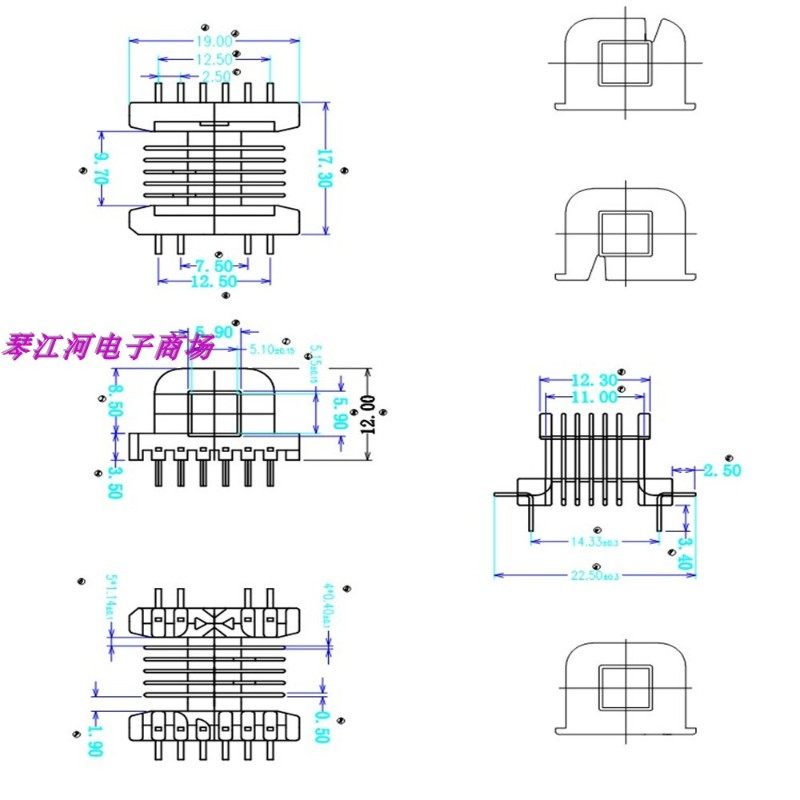 EE19多槽骨架磁芯EE19变压器磁芯骨架6槽卧式4+6针L脚十套一包