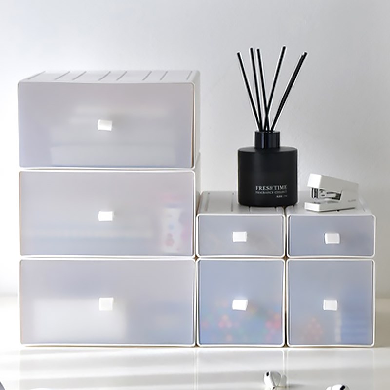 抽屉式桌面收纳盒化妆品学生宿舍文具整理盒杂物面膜办公桌小盒子