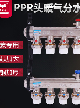 正星分水全铜双阀锻压一体1寸2(40)主杠6分PPR头(25)分水器