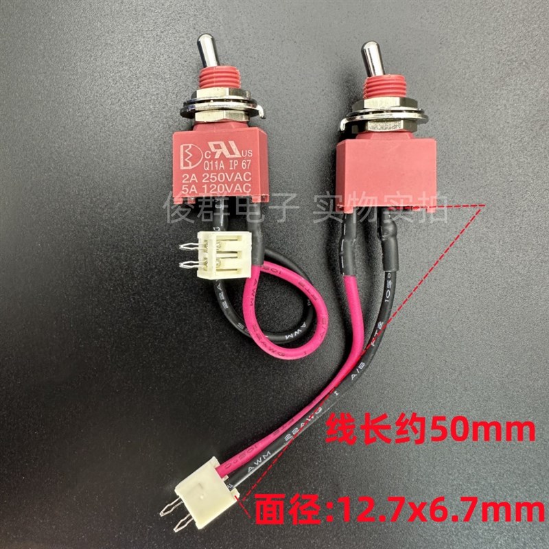 台湾德利威Dailywel摇头切换纽子开关2脚2档Q11A11M1防水型带线束