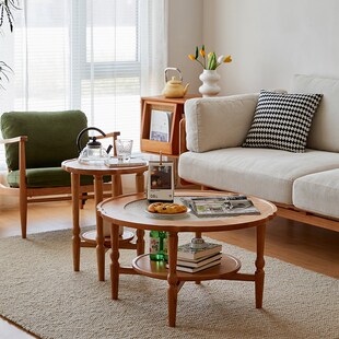 管木匠北欧实木茶几日式小户型沙发圆边几樱桃木客厅小茶桌阳台桌