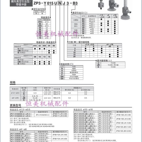 SMC真空吸盘ZP3-Y侧进气ZP3-Y04/Y06/Y08UMNJ/UMSJ6-B5/04/06/U4