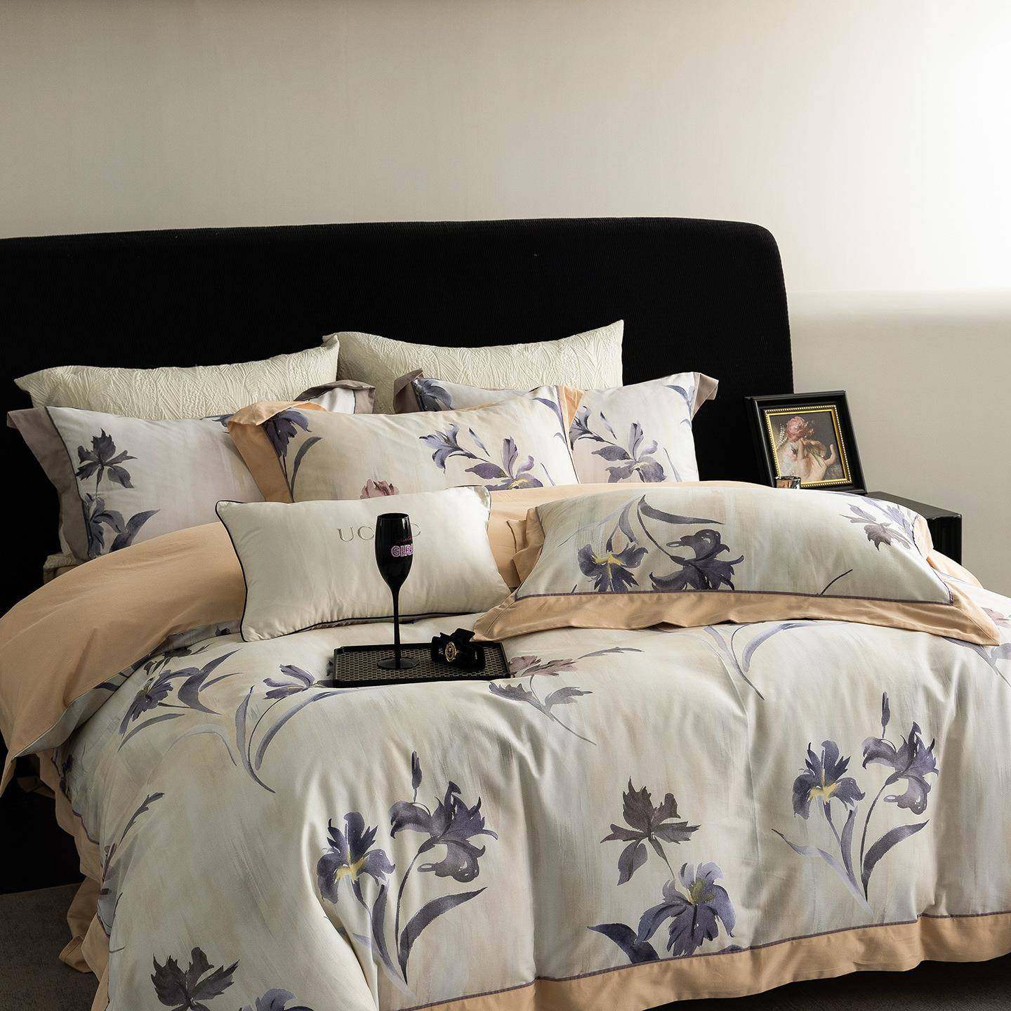 秋冬款轻奢田园风长绒棉磨毛四件套印花被套纯棉床上用品床单床笠