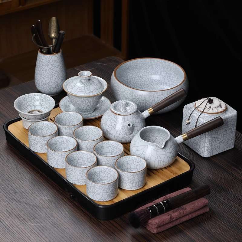 月白汝窑茶具茶盘套装家用轻奢高档陶瓷泡茶壶茶杯小型办公室喝茶