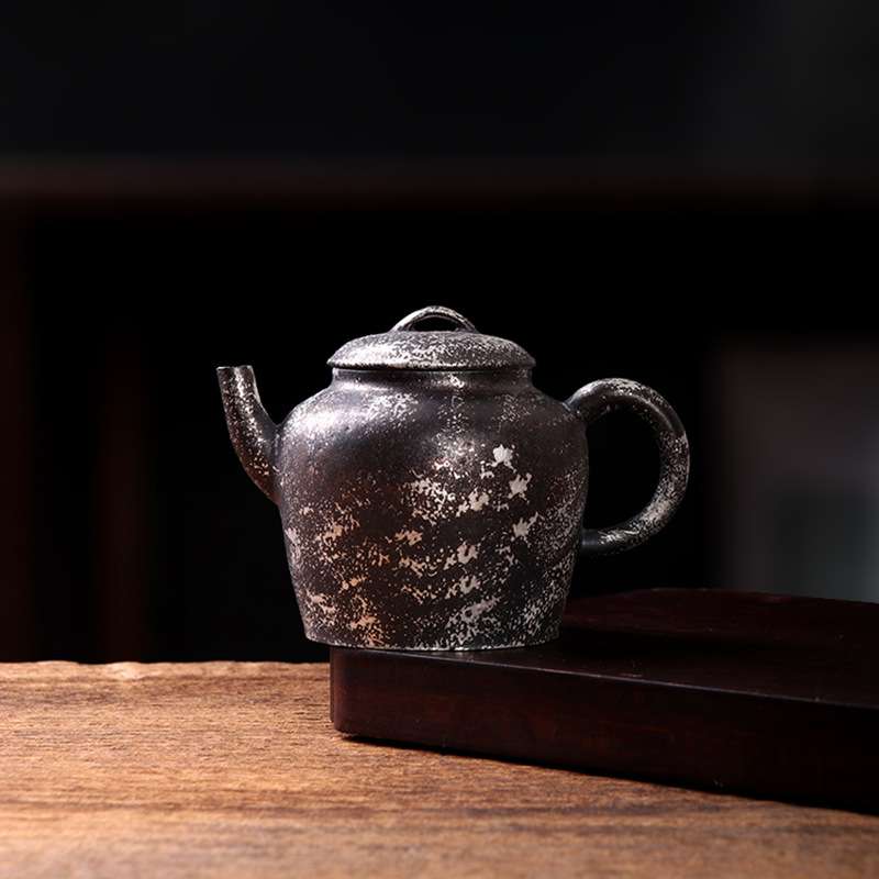 薄胎粗陶鎏银霜影壶名家李辉熠高端茶壶茶具茶器中式泡茶壶单壶