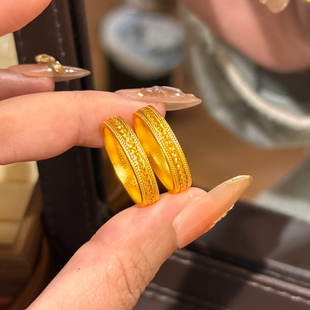 希曼汀黄金戒指男女款足金999古法平安麦穗编织金戒百搭固口指环