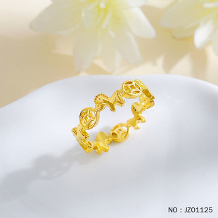 足金999卡通木马戒指女黄金生肖马暴富钱币指环镂空手饰送礼物