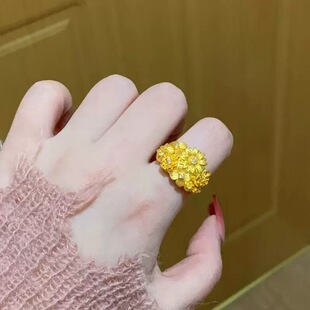 希曼汀黄金繁花锦簇戒指新款足金999金戒指环生日礼物七夕送女友