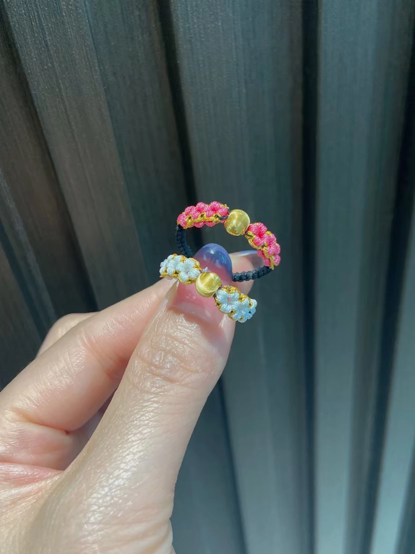 希曼汀生日吊坠999足金玫瑰手绳编织绳指环转运珠送配件礼物