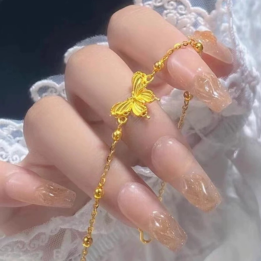 希曼汀足金999纯金5G黄金调节间珠蝴蝶缤纷手链按克新款时尚爆款