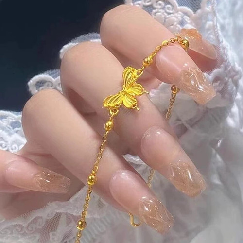 希曼汀足金999纯金5G黄金调节间珠蝴蝶缤纷手链按克新款时尚爆款