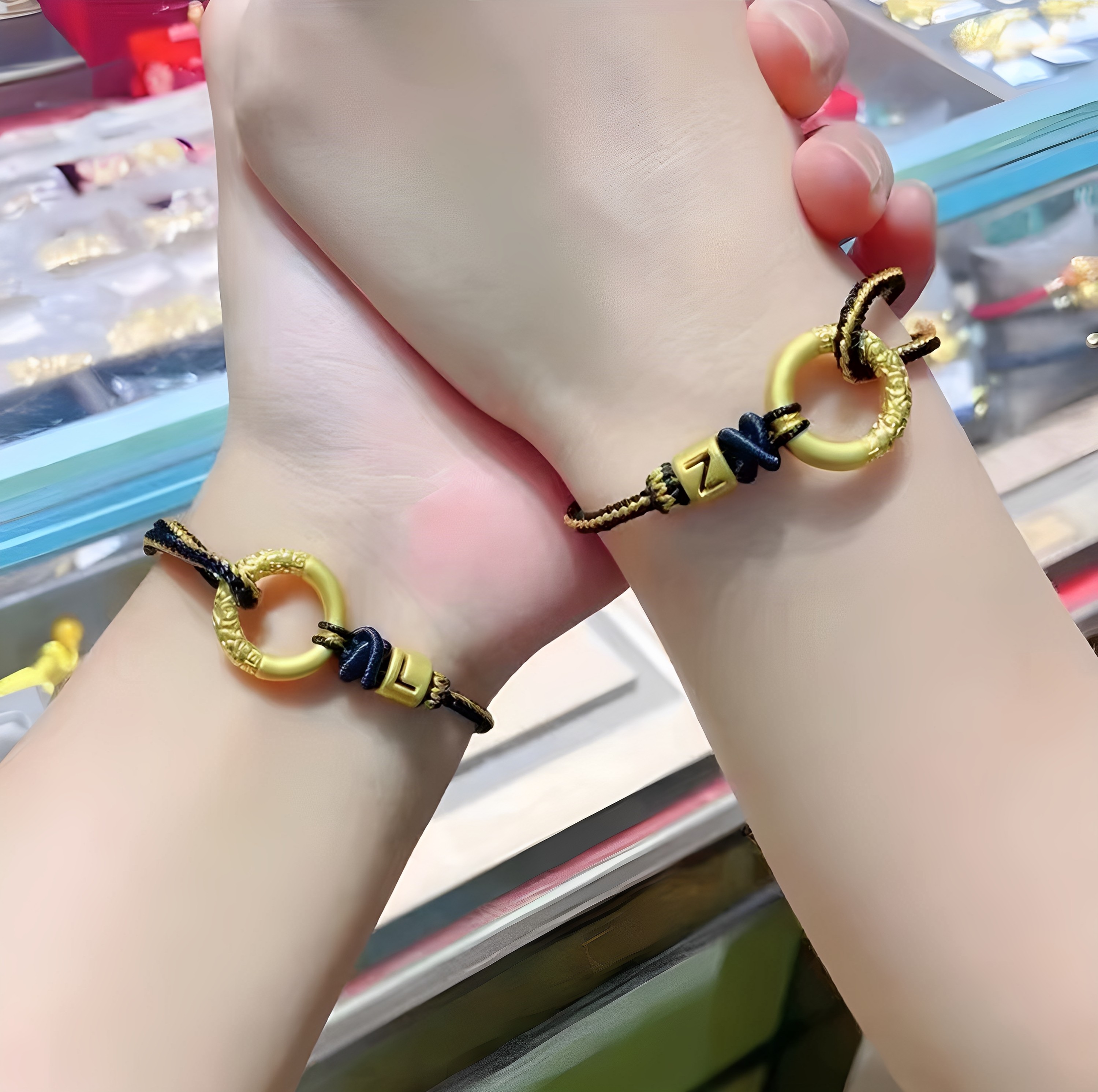 希曼汀配件黄金999足金字母平安扣金箍圈指环转运珠手串男女情侣