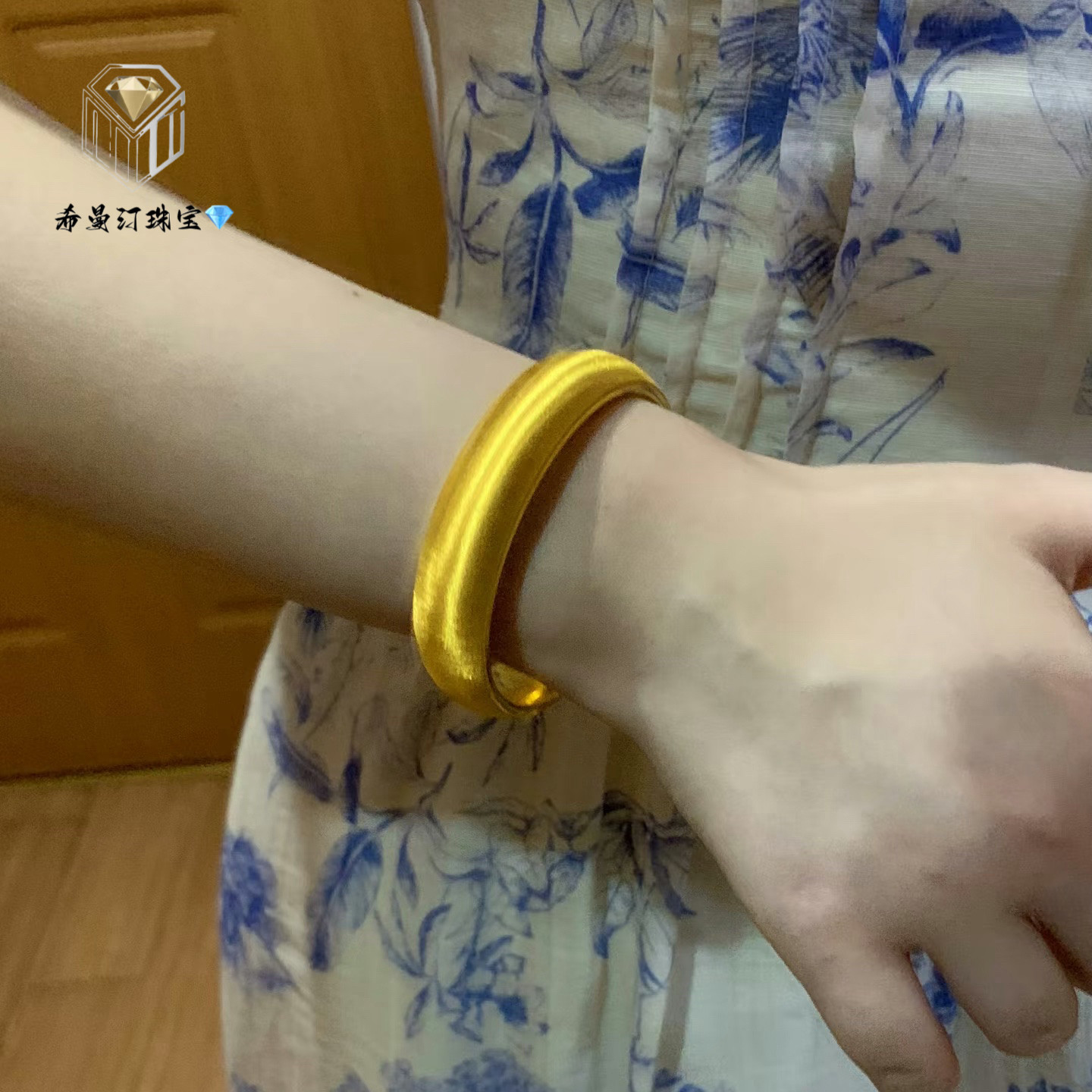 希曼汀足金999传承轮胎质感丝绒金手镯5D硬金固口丝绒泥鳅背手镯