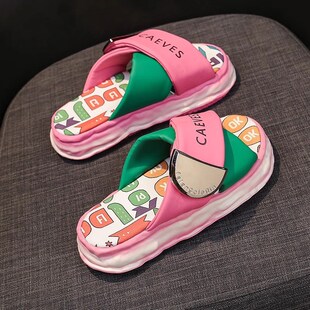 厚底凉拖鞋 外穿多巴胺2025年新网红超火欧货涂鸦沙滩 女夏i季 时尚