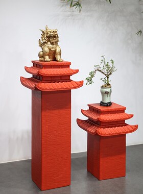 中式客厅摆c件办公室装饰入户门玄关置物架石墩石柱子吉星楼展示