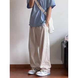 休闲男士 X1617 垂感阔腿裤 日系新款 百搭宽松简约基础白I色直筒裤