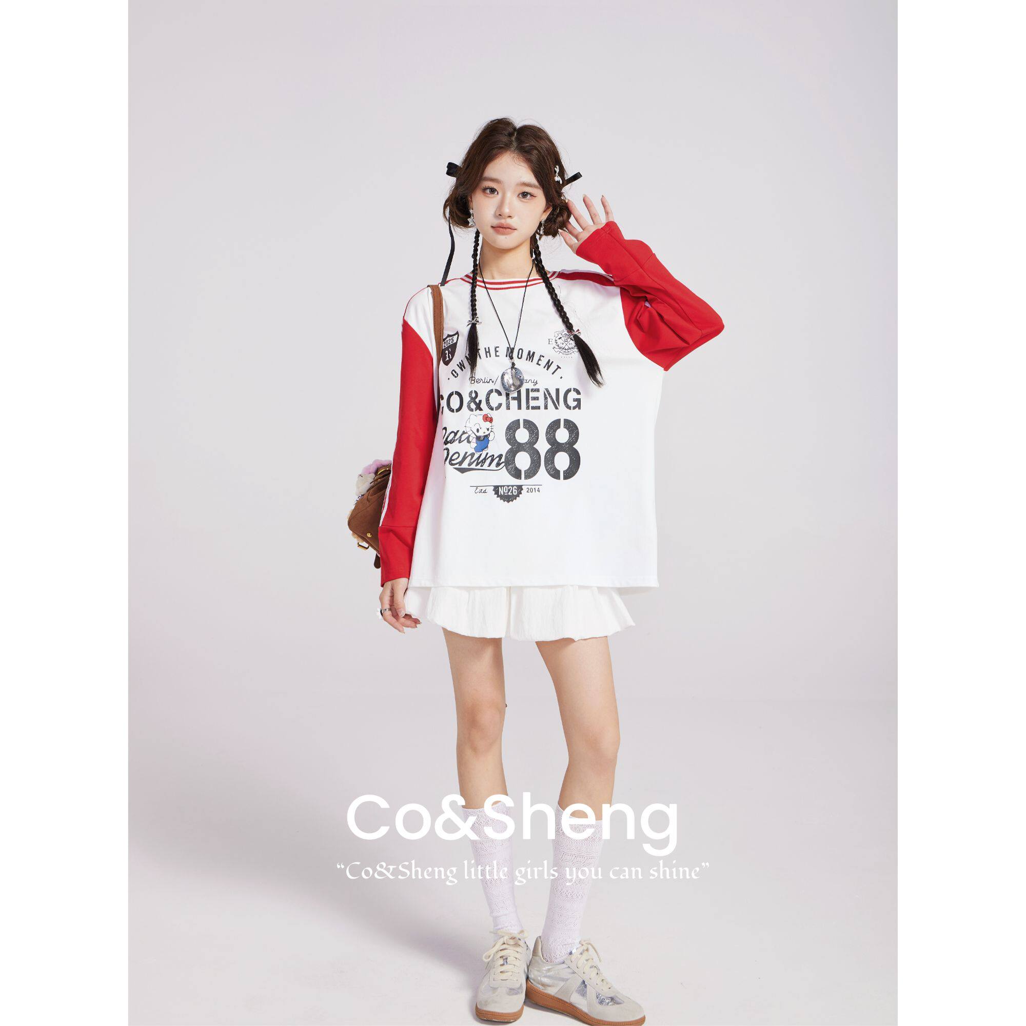 元气弹/重生小个子春夏新款长袖宽松T恤KT猫女欧若风日常百搭