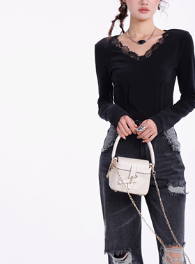 cosheng重生150小个子长袖T恤蕾丝黑色百搭定制款时尚显瘦休闲