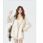 北欧漫绪Co&Sheng重生小个子女款 毛呢外套排扣宽松气质轻职风西装